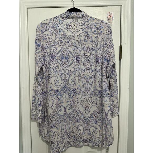 Chicos Tunic Button Down Shirt Paisley Long Sleeve Loose Fit Casual Top 3 XL - Picture 8 of 8